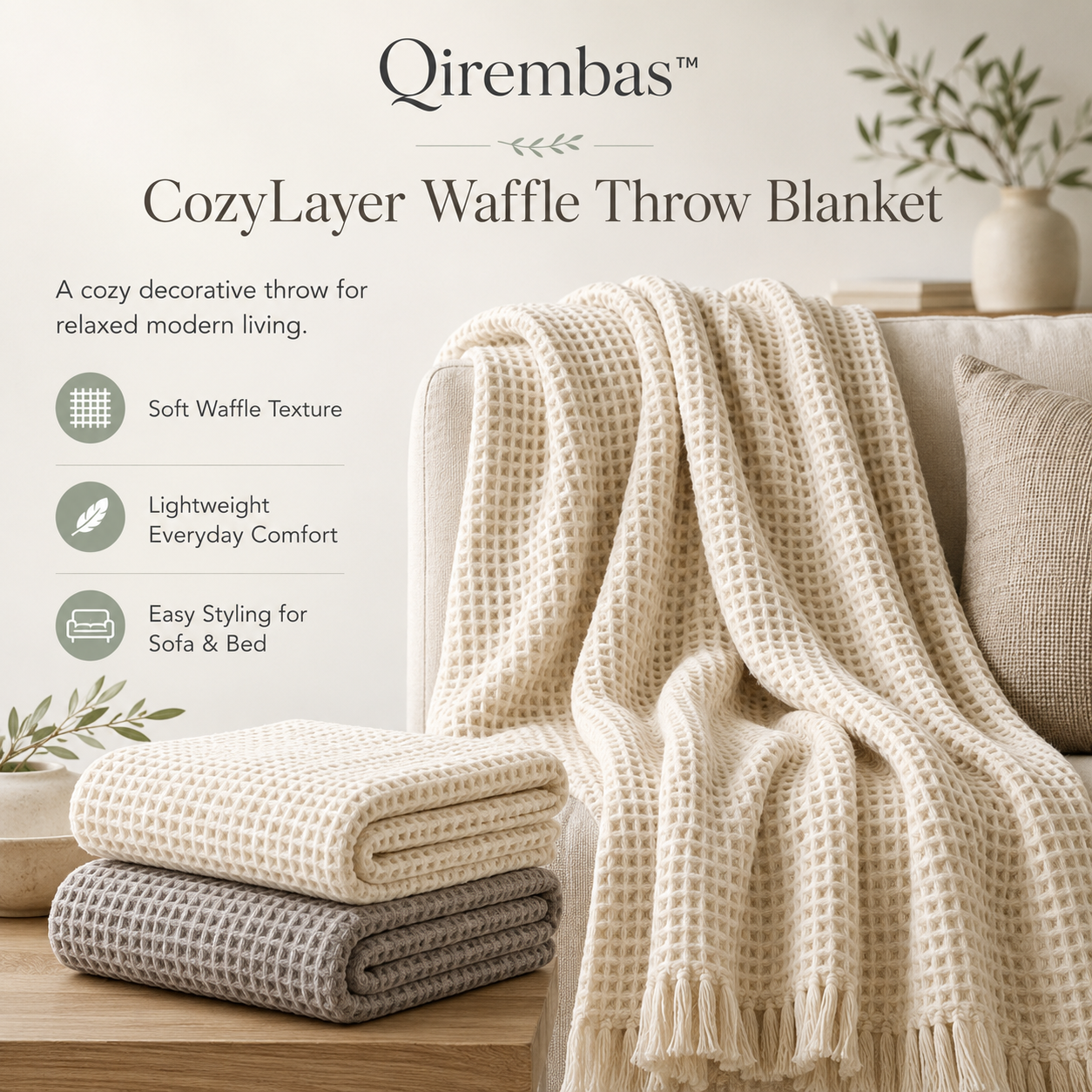Qirembas™ CozyLayer Waffle Throw Blanket